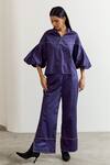 Buy_Notsosure_Purple Cotton Embroidery Collared, V-neck Placement Shirt With Pant _at_Aza_Fashions
