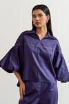 Buy_Notsosure_Purple Cotton Split V-neck Placement Embroidered Shirt _at_Aza_Fashions