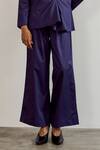 Notsosure_Purple Cotton Fabric Flowers, Sequins Collared Embroidered Shirt And Pant Set _Online_at_Aza_Fashions