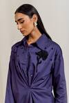 Buy_Notsosure_Purple Cotton Fabric Flowers, Sequins Collared Embroidered Shirt And Pant Set _Online_at_Aza_Fashions