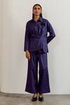 Notsosure_Purple Cotton Fabric Flowers, Sequins Collared Embroidered Shirt And Pant Set _at_Aza_Fashions