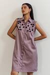 Buy_Notsosure_Purple Cotton Fabric Flowers Collared Scatter Embroidered Dress _at_Aza_Fashions