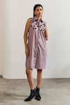 Notsosure_Purple Cotton Fabric Flowers Collared Scatter Embroidered Dress _Online_at_Aza_Fashions