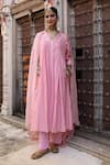 Buy_Amoree india_Pink Silk Embroidery, Zari V-neck Laxmi Suit Set _at_Aza_Fashions