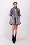 Buy_Siddhant Agrawal_Gray Polyester, Satin Collared, V-neck Dovemire Dress _at_Aza_Fashions