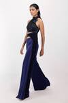 Siddhant Agrawal_Blue Crepe, Polyester Beads, Tassels Feralush Asymmetric Trouser _Online_at_Aza_Fashions