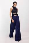 Buy_Siddhant Agrawal_Blue Crepe, Polyester Beads, Tassels Feralush Asymmetric Trouser _at_Aza_Fashions