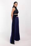 Shop_Siddhant Agrawal_Blue Crepe, Polyester Beads, Tassels Feralush Asymmetric Trouser _Online_at_Aza_Fashions