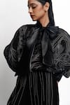 Buy Siddhant Agrawal Black Organza, Cotton Embroidery, Bows High Neck Ashroot Whorl Bodysuit Buy_Siddhant Agrawal_Black Organza, Cotton Embroidery, Bows High Neck Ashroot Whorl Bodysuit