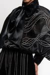 Shop Siddhant Agrawal Black Organza, Cotton Embroidery, Bows High Neck Ashroot Whorl Bodysuit Shop_Siddhant Agrawal_Black Organza, Cotton Embroidery, Bows High Neck Ashroot Whorl Bodysuit