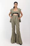 Buy_Siddhant Agrawal_Green Denim, Cotton Cut Work Rawfern Bell Bottom Trouser _Online_at_Aza_Fashions