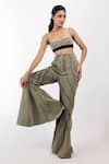 Buy_Siddhant Agrawal_Green Denim, Cotton Cut Work Rawfern Bell Bottom Trouser _at_Aza_Fashions