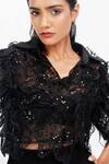 Shop_Siddhant Agrawal_Black Tulle, Satin, Cotton Embroidery, Sequins Collared Eclipse Bloom Top _Online_at_Aza_Fashions