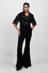 Siddhant Agrawal_Black Polyester, Cotton, Silk Lace Eclipse Veinscript Trouser _Online_at_Aza_Fashions