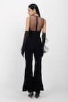 Shop_Siddhant Agrawal_Black Cotton, Tulle, Silk, Lace Embroidery, Ashen Blossom Applique Jumpsuit _at_Aza_Fashions
