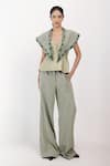 Buy_Siddhant Agrawal_Green Crepe Beads, Tassels, Embroidery Mistborne Embellished Trouser _at_Aza_Fashions