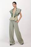 Buy_Siddhant Agrawal_Green Crepe Beads, Tassels, Embroidery Mistborne Embellished Trouser _Online_at_Aza_Fashions