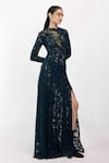 Siddhant Agrawal_Emerald Green Cotton, Silk, Lace Beads, Sequins, Fernmist Embellished Gown _Online_at_Aza_Fashions