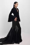 Shop_Siddhant Agrawal_Black Crepe, Velvet Muted Echo Sculpted Blazer _at_Aza_Fashions