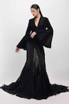 Buy_Siddhant Agrawal_Black Crepe, Velvet Muted Echo Sculpted Blazer _at_Aza_Fashions