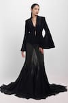 Shop_Siddhant Agrawal_Black Crepe, Velvet Muted Echo Sculpted Blazer _Online_at_Aza_Fashions