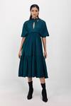 Buy_Siddhant Agrawal_Emerald Green Brooches Keyhole Neck Scarab Whisper Dress _at_Aza_Fashions