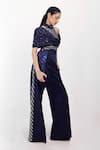 Siddhant Agrawal_Navy Satin, Polyester Embroidery, Sequins, Bows Lunar Moss Embellished Jumpsuit _Online_at_Aza_Fashions