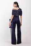 Shop_Siddhant Agrawal_Navy Satin, Polyester Embroidery, Sequins, Bows Lunar Moss Embellished Jumpsuit _at_Aza_Fashions