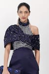 Siddhant Agrawal_Navy Satin, Polyester Embroidery, Sequins, Bows Lunar Moss Embellished Jumpsuit _at_Aza_Fashions