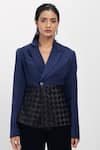 Buy_Siddhant Agrawal_Navy Crepe, Satin Loomed Eclipse Textured Blazer _at_Aza_Fashions