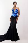 Siddhant Agrawal_Blue Satin, Crepe Beads, Sequins Plunge Neck Clestial Decay Embellished Corset _Online_at_Aza_Fashions
