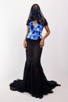 Buy_Siddhant Agrawal_Blue Satin, Crepe Beads, Sequins Plunge Neck Clestial Decay Embellished Corset _at_Aza_Fashions