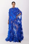 Buy_Siddhant Agrawal_Blue Tulle, Cotton Applique, Sequins Round Neck Veldon Whisper Gown _at_Aza_Fashions
