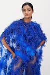 Siddhant Agrawal_Blue Tulle, Cotton Applique, Sequins Round Neck Veldon Whisper Gown _at_Aza_Fashions