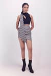Buy_Siddhant Agrawal_Black Crepe, Satin, Polyester High Neck Graphite Calm Top _at_Aza_Fashions