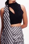 Siddhant Agrawal_Black Crepe, Satin, Polyester High Neck Graphite Calm Top _at_Aza_Fashions