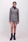 Buy_Siddhant Agrawal_Gray Crepe, Cotton, Silk Embroidery Collared Corded Whisper Trench Jacket _at_Aza_Fashions