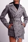 Shop_Siddhant Agrawal_Gray Crepe, Cotton, Silk Embroidery Collared Corded Whisper Trench Jacket _Online_at_Aza_Fashions