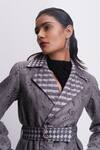 Siddhant Agrawal_Gray Crepe, Cotton, Silk Embroidery Collared Corded Whisper Trench Jacket _at_Aza_Fashions