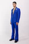 Siddhant Agrawal_Blue Polyester Buckles Celestial Bloom Blazer _at_Aza_Fashions