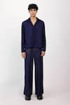 Buy_Siddhant Agrawal_Navy Polyester, Satin Indigo Drift Shirt _at_Aza_Fashions