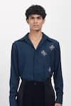 Buy_Siddhant Agrawal_Blue Embroidery Scarabloom Shirt _at_Aza_Fashions