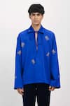 Buy_Siddhant Agrawal_Blue Embroidery Sapphire Elytra Shirt _at_Aza_Fashions