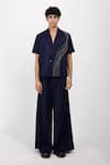 Buy_Siddhant Agrawal_Navy Beads, Embroidery Cobalt Root Shirt _at_Aza_Fashions