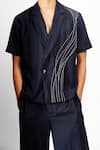 Shop_Siddhant Agrawal_Navy Beads, Embroidery Cobalt Root Shirt _Online_at_Aza_Fashions