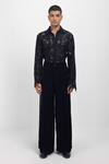 Shop_Siddhant Agrawal_Black Crepe, Cotton Embroidery, Beads Glitch Root Trouser _Online_at_Aza_Fashions