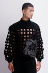 Buy_Siddhant Agrawal_Black Crepe Embroidery, Applique Ashen Blossom Sweatshirt _at_Aza_Fashions