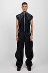 Buy_Siddhant Agrawal_Black Denim, Cotton Ashroot Whorl Trouser _at_Aza_Fashions