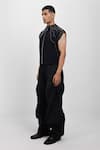 Buy_Siddhant Agrawal_Black Denim, Cotton Ashroot Whorl Trouser _Online_at_Aza_Fashions