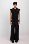 Buy_Siddhant Agrawal_Black Cotton, Silk, Velvet, Satin Vein Script Jacket _at_Aza_Fashions